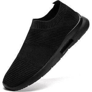 Mens Slip On Walking Shoes Mens Running Black Mesh Breathable Tennis Sneakers